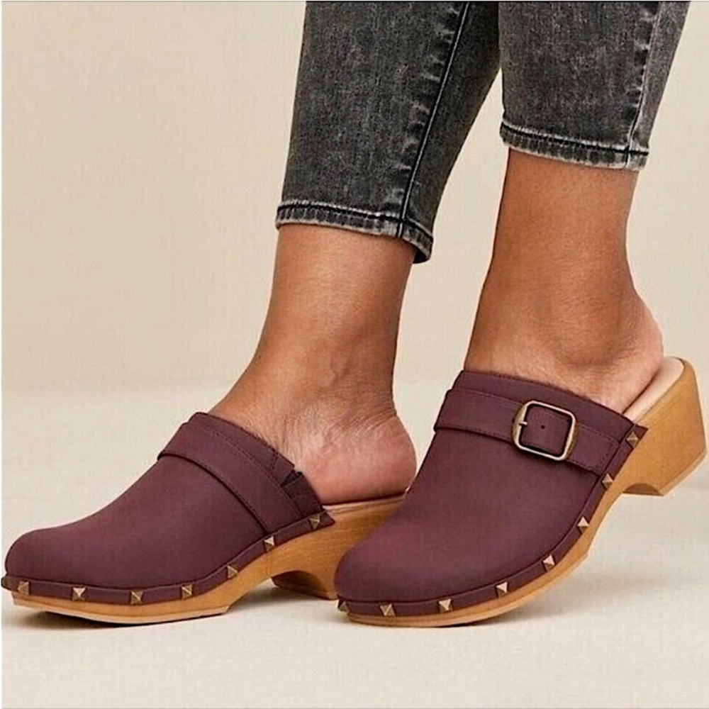 Torrid Brown and Purple Mules with Wooden Sole